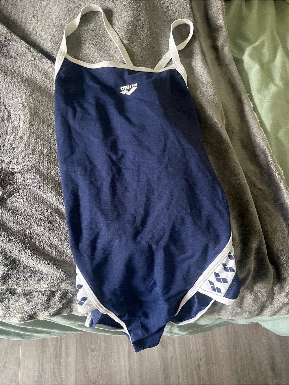 Arena Solid Navy Athletic One-Piece Swimsuit with White Trim